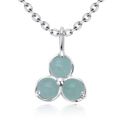 Green Quartz Natural Three Stone Silver Necklace SPE-5149